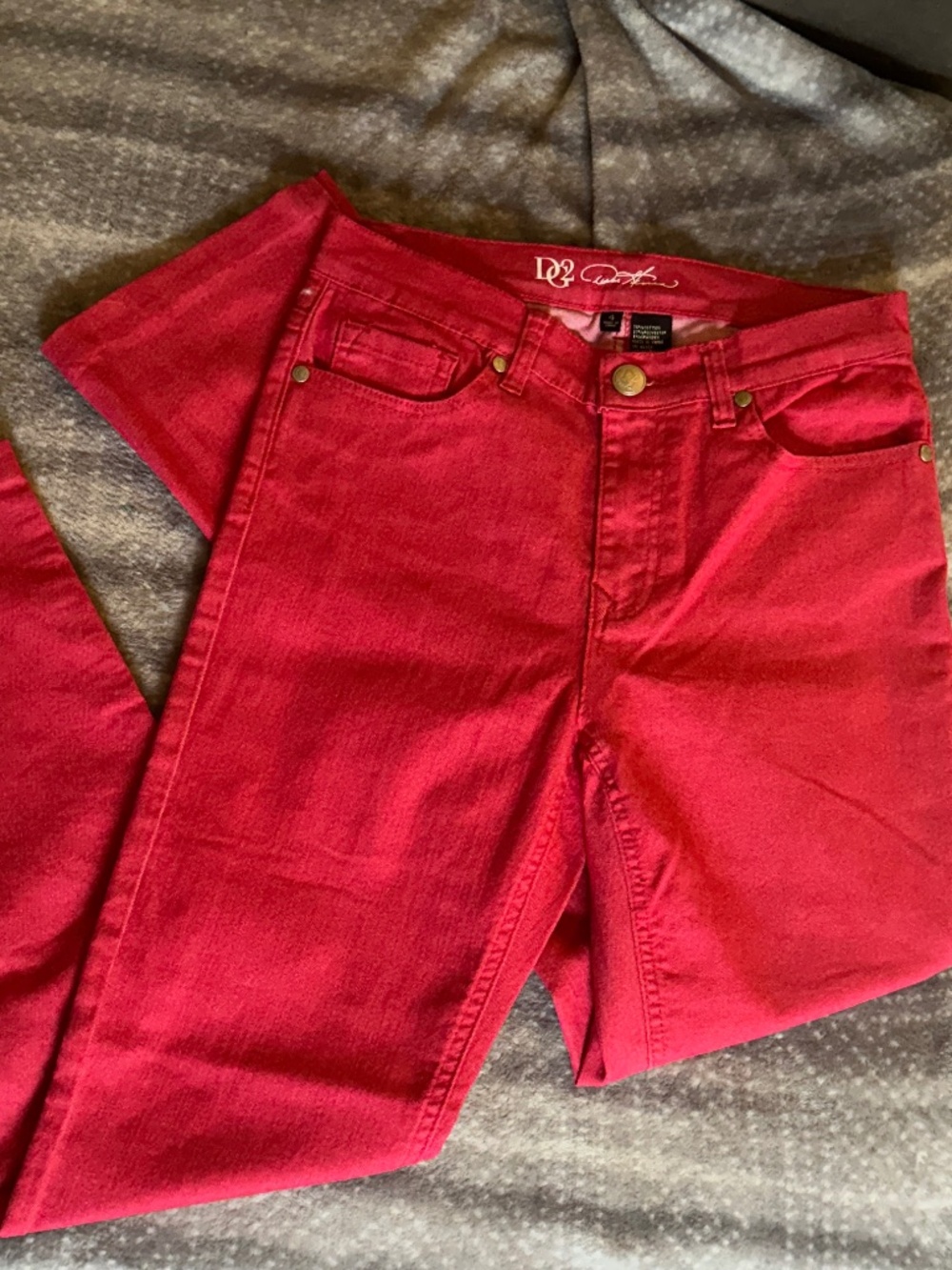 Red low rise jeans